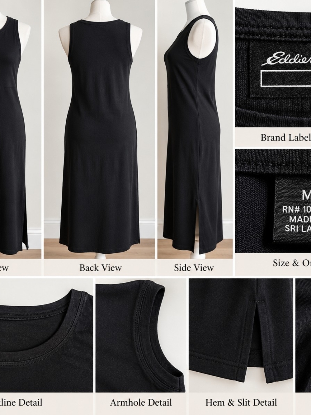 Eddie Bauer Black Sleeveless Tank Maxi Chemise